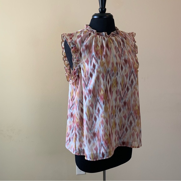 ROAN + RYAN Blouse Sleeveless Large Ruffle Peach Clay EVEREVE - Picture 3 of 11